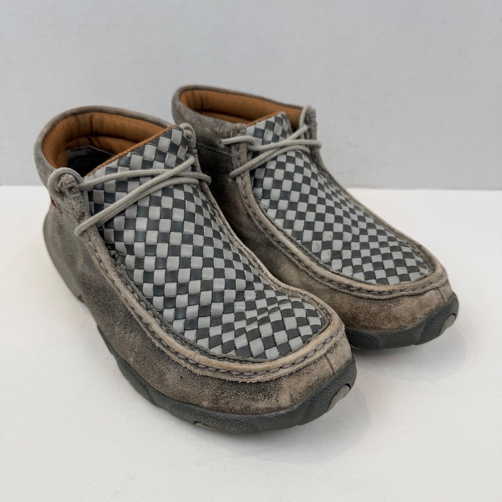 Twisted X WDM0108 Woven Checkerboard Driving Mocs Grey Leather Shoes Womens 7.5M